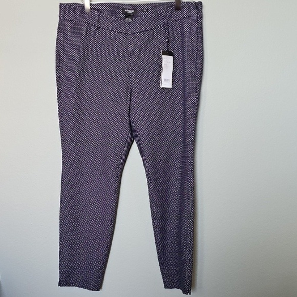 Olsen Europe Navy Blue White Polka Dot Pinup Straight Leg Dress Pant NWT Size 14